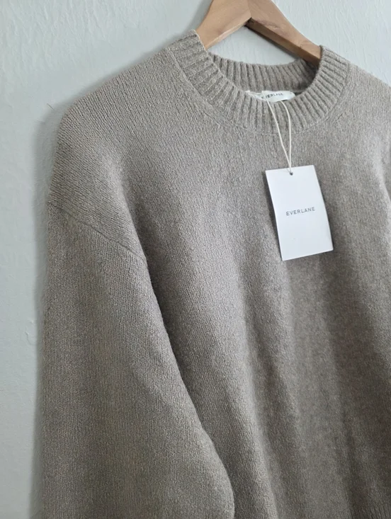 NEW Everlane Crewneck Sweater Alpaca Wool Heather Taupe Medium - Picture 4 of 11